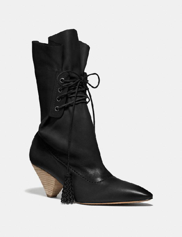Coach Lace-up Leather Ankle Boots In Black | ModeSens