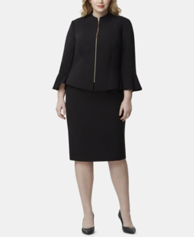 Tahari Asl Plus Size Ruffle-sleeve Skirt Suit In Black ModeSens