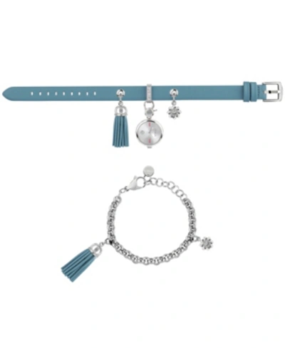 Furla Women's Stacy White Dial Stainless Steel Chain Calfskin Leather Watch Set In Baby Blue