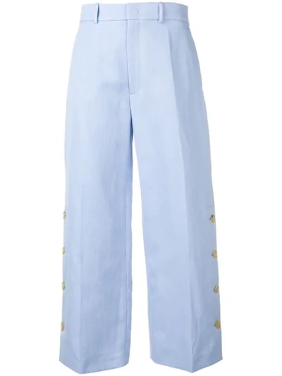 Joseph Fade High-waisted Button-trimmed Twill Wide-leg Trousers In Blue