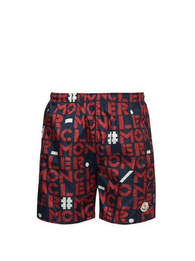 Moncler Logo-printed Swim Shorts In Blue|blu