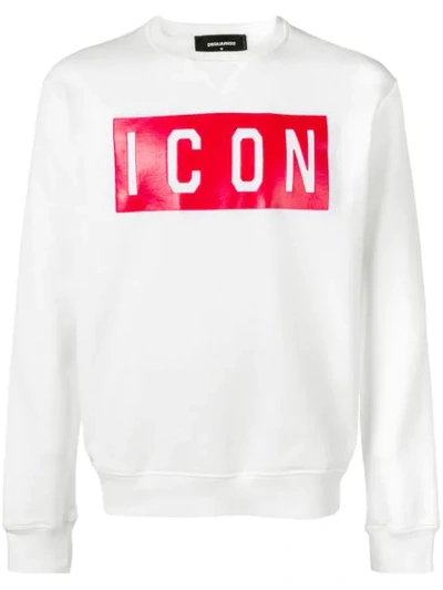 Dsquared2 Icon Print Cotton Jersey Sweatshirt In White