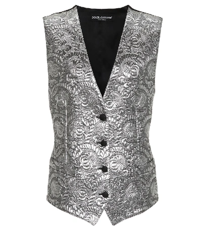 Dolce & Gabbana Metallic Silk-blend Jacquard Vest In Silver