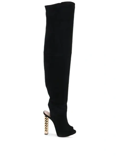 Giuseppe Zanotti Giuseppe For Rita Ora Suede Peep Toe Knee-high Boots In Black