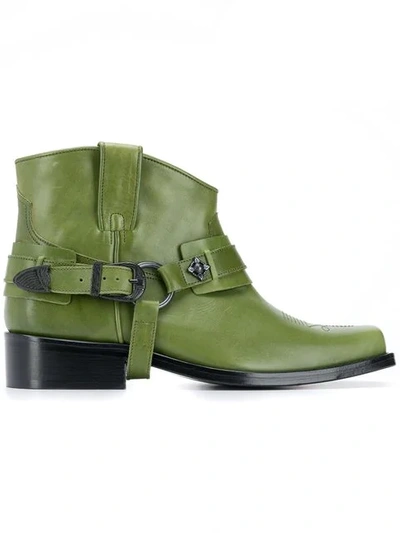 Toga Virilis Square Toe Ankle Boots In Green