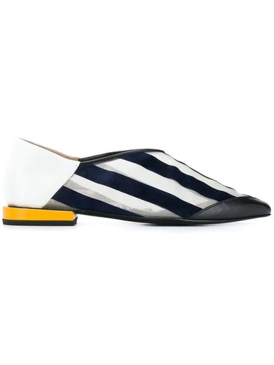 Toga Striped Pointed Toe Loafers In White