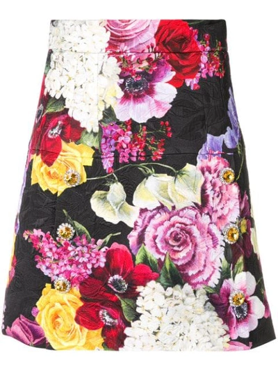 Dolce & Gabbana Floral-brocade Jewel-button Skirt In Floral Print