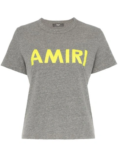 Amiri Neon Logo Print Short Sleeved T In Grey
