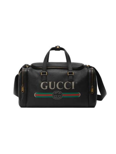 Gucci Print Leather Carry-on Duffle In Black