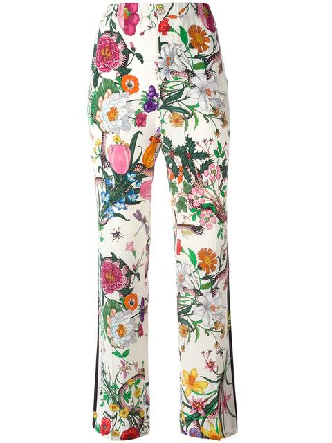 Gucci Flora Snake Silk Pajama Pants, White/Multi | ModeSens