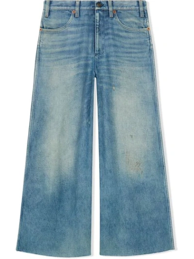 Gucci Denim Wide-leg Pant With Patches In Blue