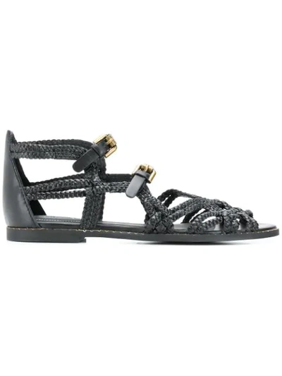 See By Chloé Woven Strappy Sandals In Black