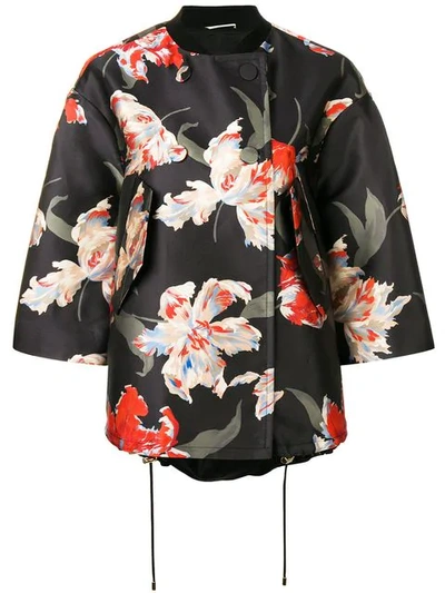 Rochas Short Floral Print Jacket In Black