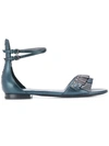 Bottega Veneta Fringed Laminated Nappa Sandals In Blue