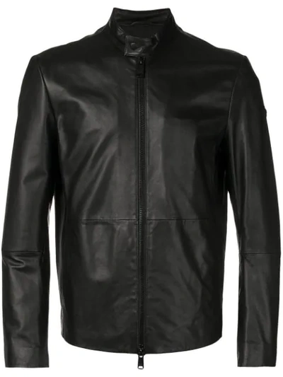 Emporio Armani Biker-collar Leather Jacket In Black