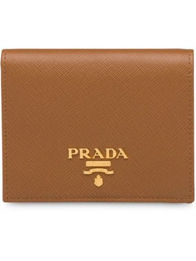 Prada Small Logo-plaque Wallet In Brown
