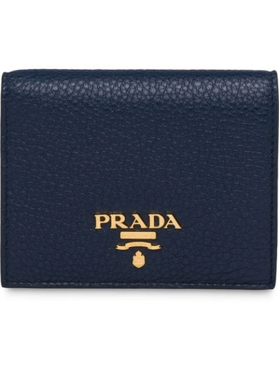 Prada Small Logo-plaque Wallet In Blue