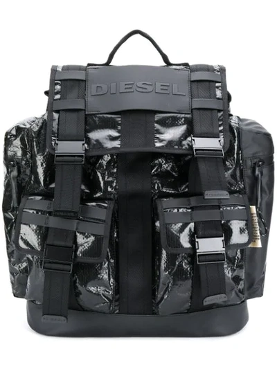 Diesel Large Buckle Backpack In Black