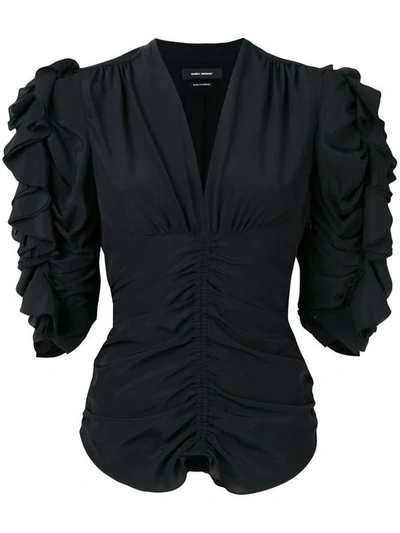 Isabel Marant Andora Ruffled Silk-blend Top In Black