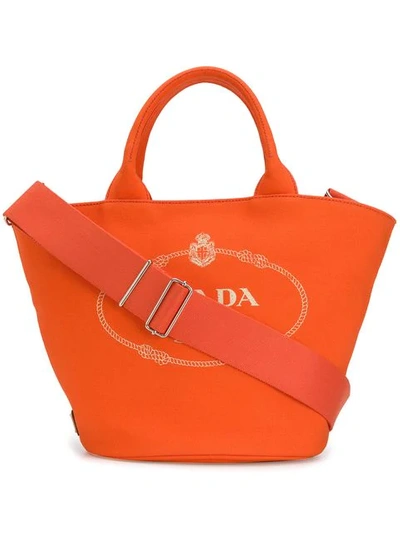Prada Logo Shopper Tote In Orange