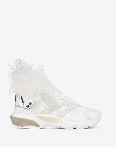 Valentino Garavani Bounce Low-top Sneaker With Feathers In White