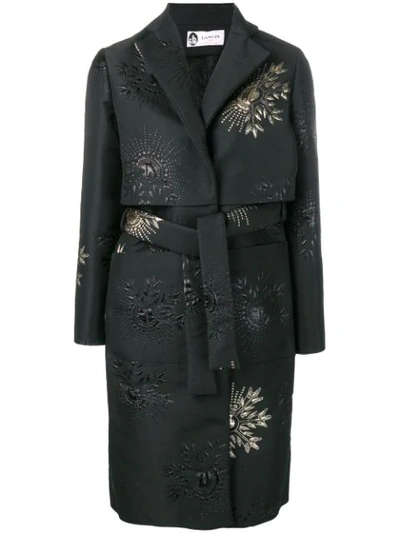 Lanvin Embroidered Detail Belted Coat In Black