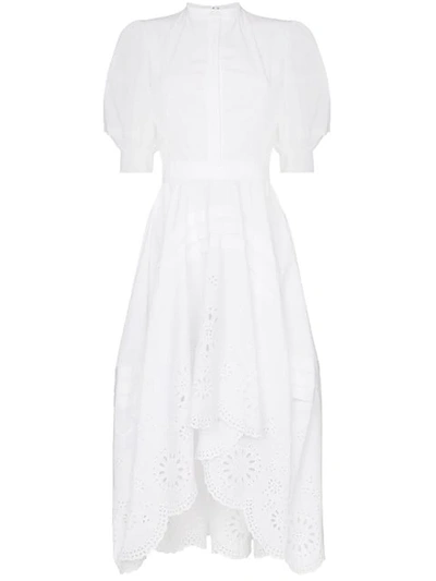 Alexander Mcqueen Broderie Anglaise Asymmetric Hem Cotton Dress In White