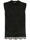Dolce & Gabbana Sleeveless Lace Front Shell Top In Black