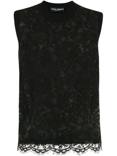 Dolce & Gabbana Sleeveless Lace Front Shell Top In Black