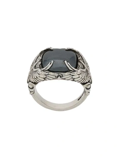 Nove25 Stone Wings Signet Ring In Silver