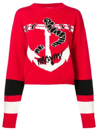Msgm Anchor Intarsia Jumper In Red