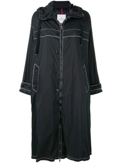 Moncler Zipped Hooded Coat In Black