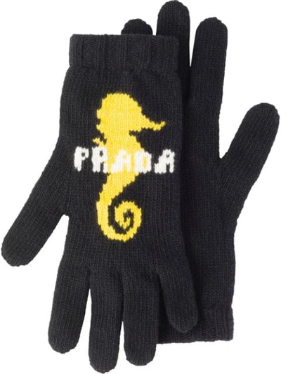 Prada Seahorse Intarsia Motif Gloves In Blue