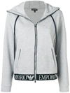 Emporio Armani Zip Front Logo Waistband Hoodie In Grey