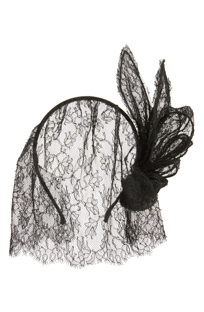 Maison Michel Clementine Lace Veil Headband In Black