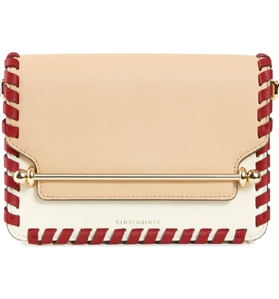 Strathberry Mini East/west Whipstitch Leather Shoulder Bag In Beige/ Vanilla