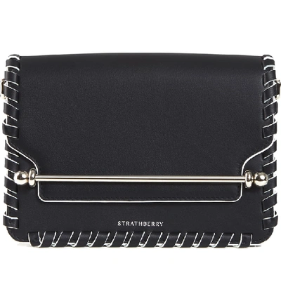 Strathberry Mini East/west Whipstitch Leather Shoulder Bag In Black