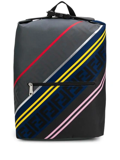 Fendi Logo Striped Backpack In Black