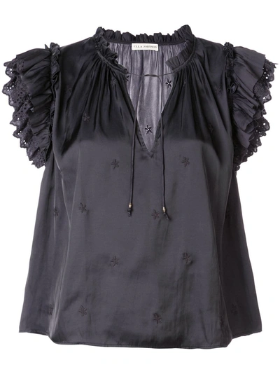 Ulla Johnson Broderie Anglaise Cap Sleeve Blouse - Black