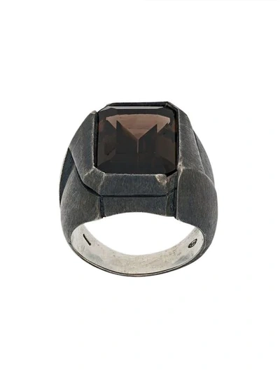 Nove25 Antiqued Rectangular Signet Ring In Grey