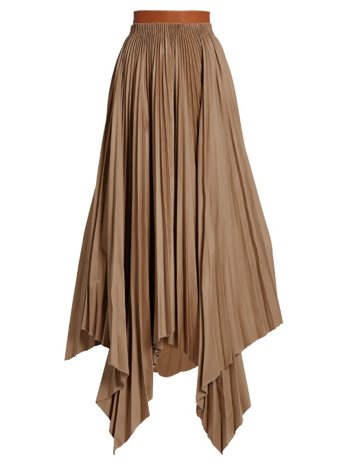 Loewe Asymmetric Pleated-cotton Skirt In Tan | ModeSens