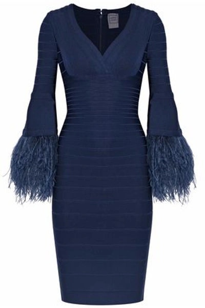 Herve Leger Hervé Léger Woman Feather-trimmed Bandage Dress Navy