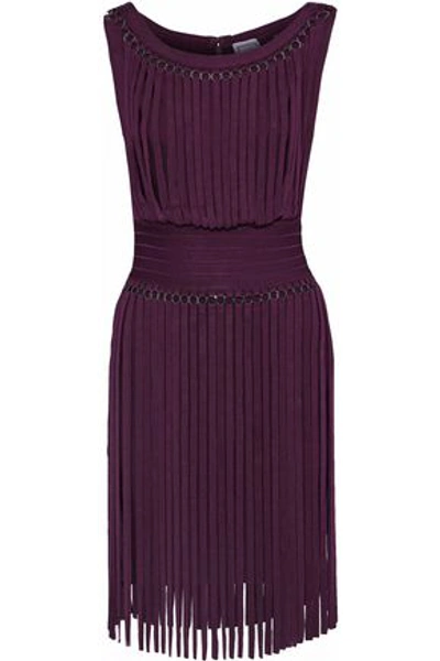 Herve Leger Hervé Léger Woman Fringed Ring-embellished Bandage Mini Dress Grape