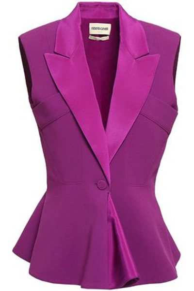 Roberto Cavalli Woman Silk-trimmed Stretch-crepe Vest Magenta In Violet
