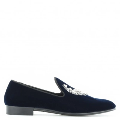 Giuseppe Zanotti - Velvet Loafer With Leaf Crystals Myron In Blue