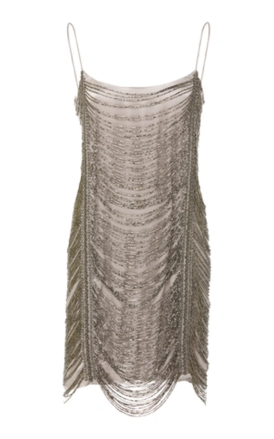 Zeynep Arcay Beaded Silk Mini Dress In Grey