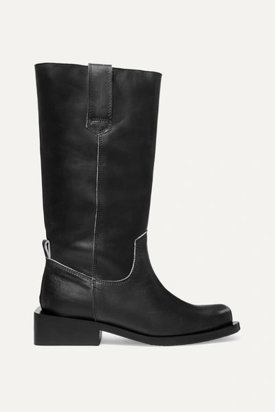Ganni Mc Distressed Leather Western Boots In Black