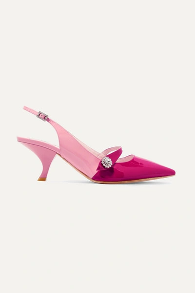 Roger Vivier Embellished Two-tone Patent-leather Slingback Pumps In Pink