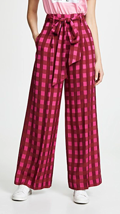 Temperley London Stirling Checked Jacquard Wide-leg Pants In Raspberry