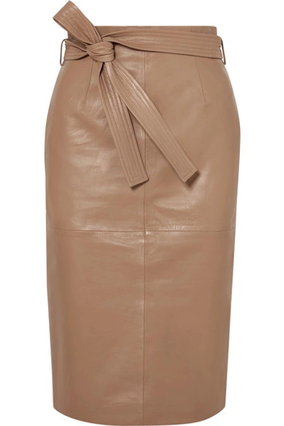 Equipment Alouetta Belted Leather Skirt In Bois